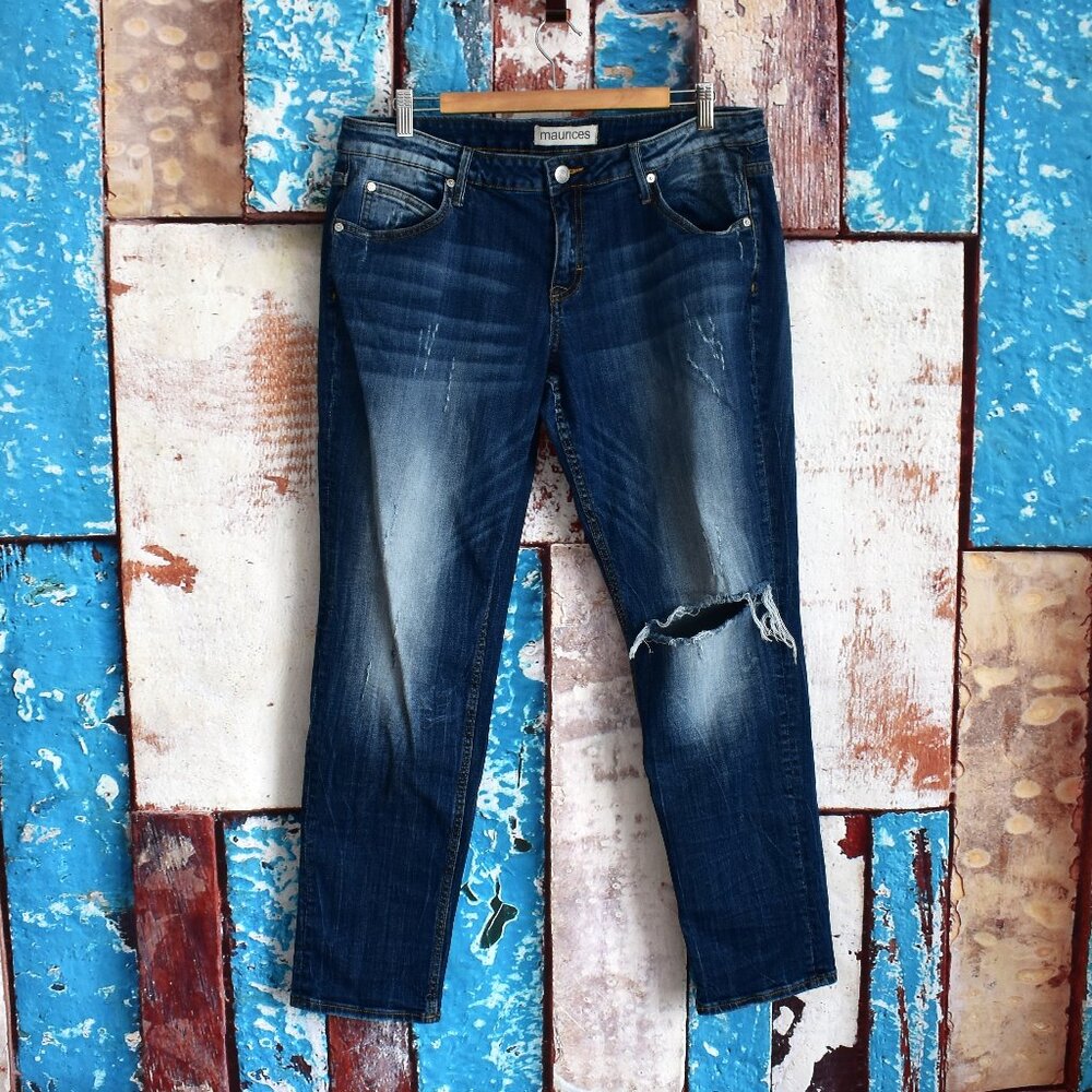 Women's Maurices Skinny Fit Jeans Destructed SIZE 33 True Blue PRE-OWNED